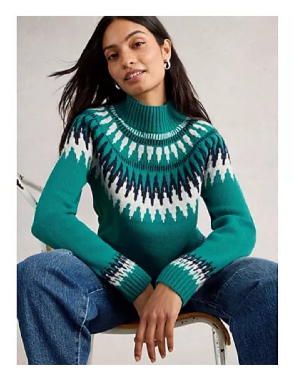 Jay Jill Green and white patterned turtleneck sweater‎ size medium